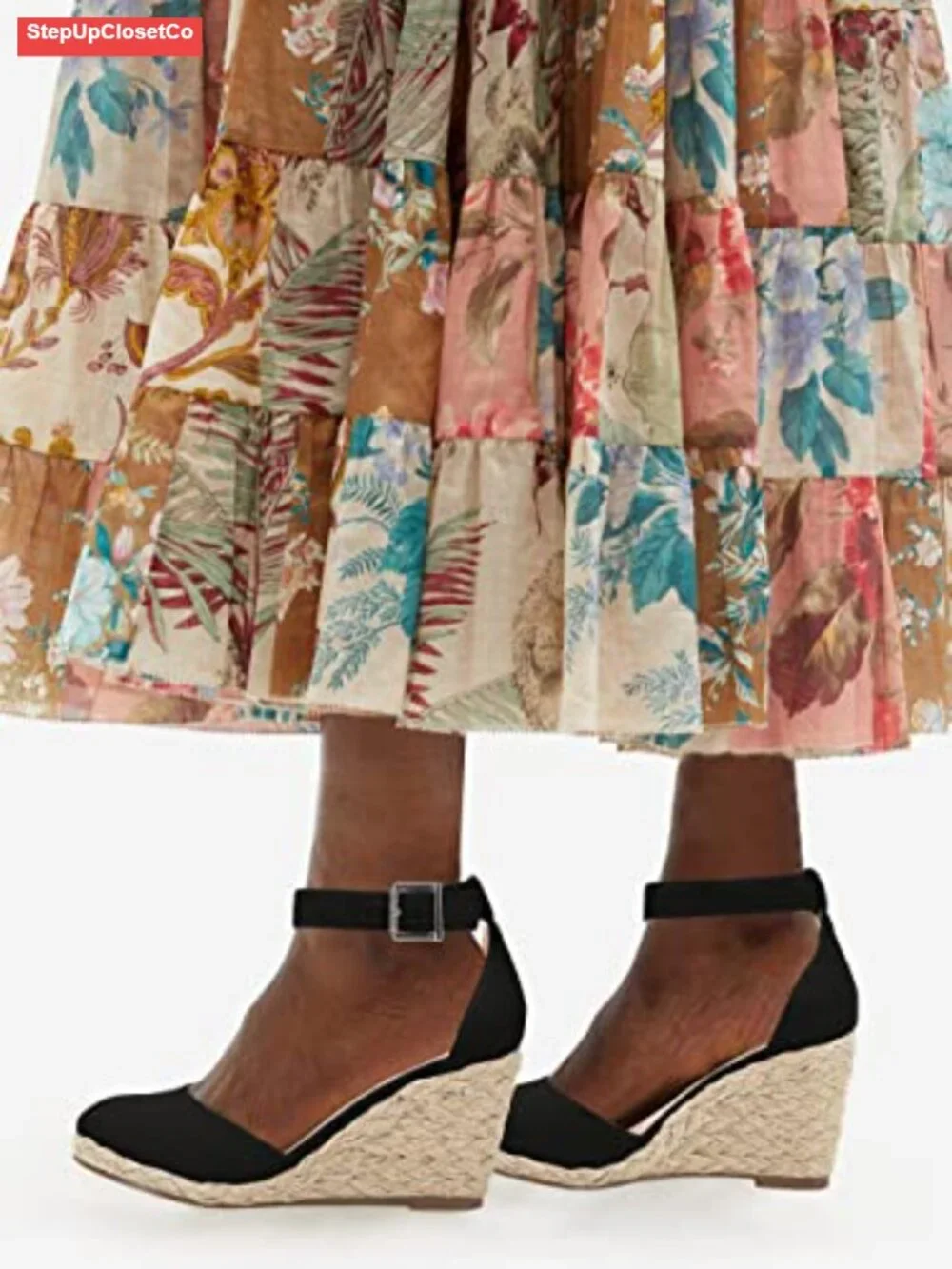 Women's Closed Toe Espadrille Wedge Sandals with Ankle Strap
